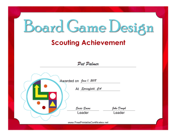 Board Game Badge certificate