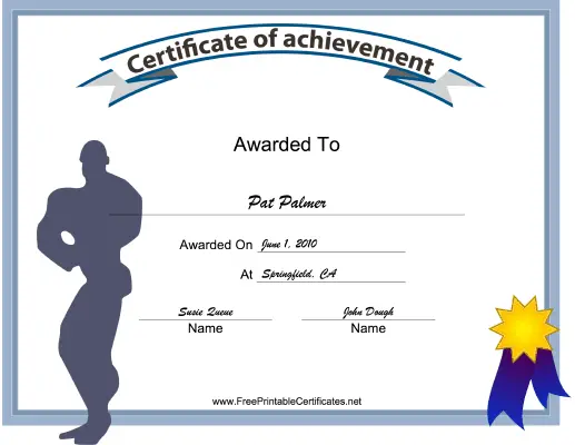 Male Body Building Achievement certificate