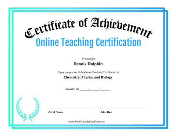 Certificate Of Achievement Online Teaching Certification certificate