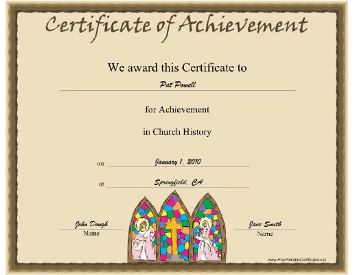 Church History certificate