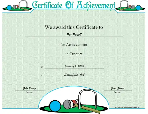 Croquet certificate