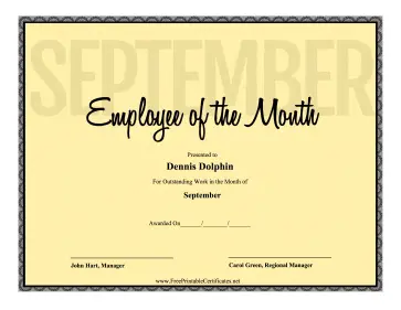 Employee Of The Month September certificate