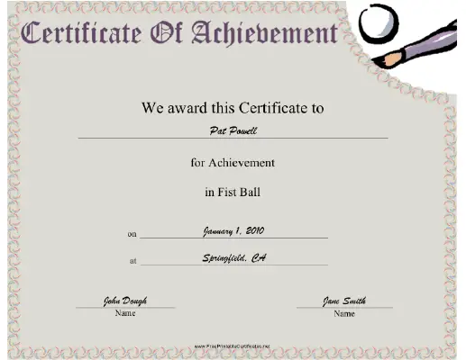 Fist Ball certificate