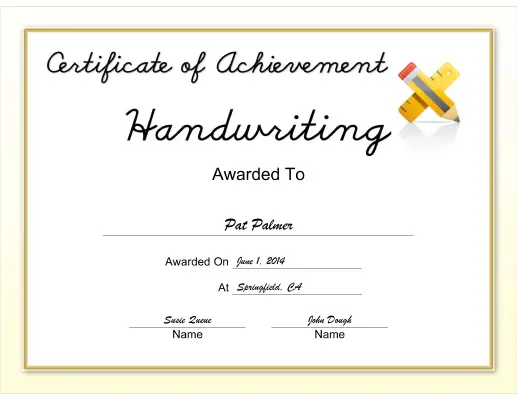 Handwriting Achievement certificate