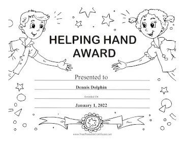 Helping Hand Award Black and White certificate