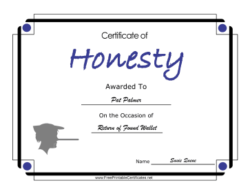 Honesty certificate