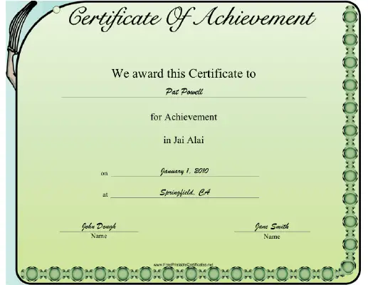 Jai Alai certificate