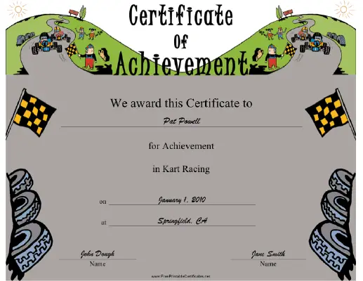 Kart Racing certificate