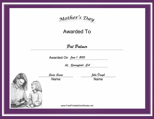 Mothers Day Holiday certificate
