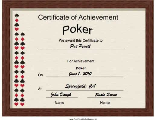 Poker Achievement certificate