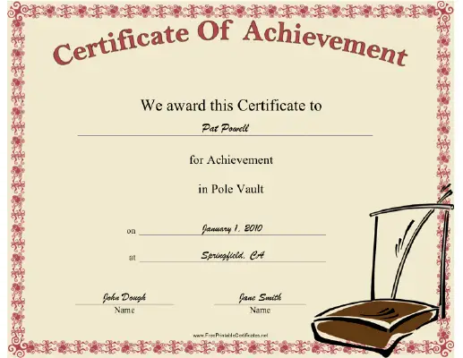 Pole Vault certificate