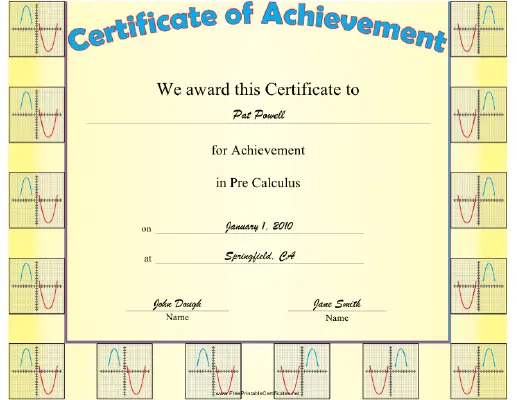 Pre-Calculus certificate