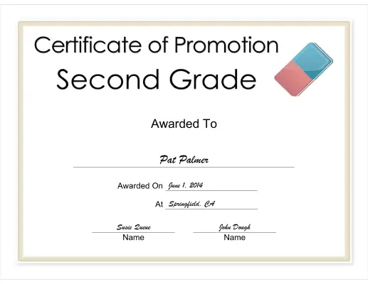 Second Grade Promotion certificate
