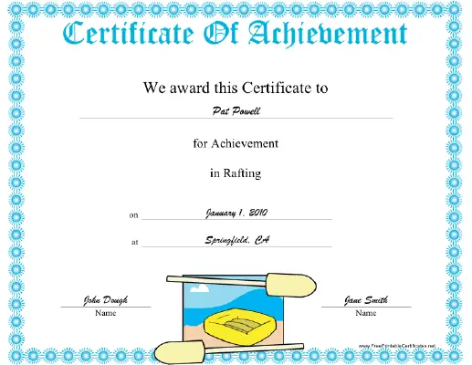 Rafting certificate