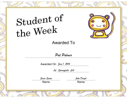 Student of the Week Whimsical certificate