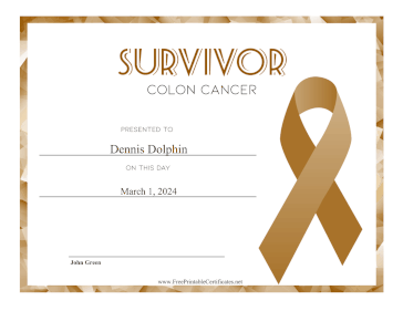 Survivor of Colon Cancer certificate