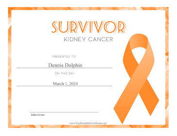 Survivor of Kidney Cancer certificate