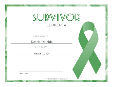 Survivor of Leukemia certificate