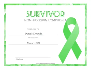 Survivor of Non-Hodgkin Lymphoma certificate