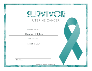 Survivor of Uterine Cancer certificate
