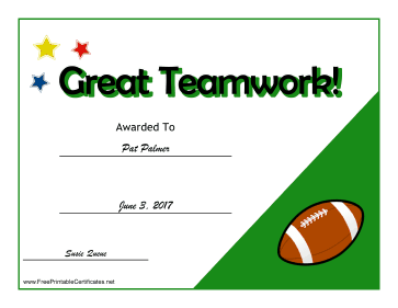 Teamwork Certificate Football certificate