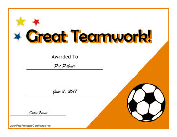 Teamwork Certificate Soccer certificate