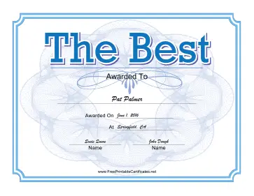 The Best Certificate Blue certificate