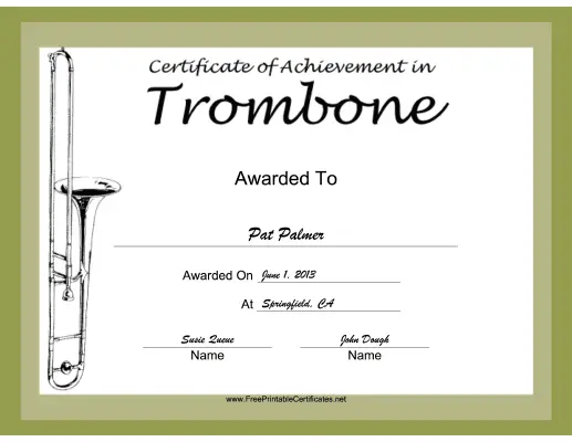 Trombone Instrumental Music certificate
