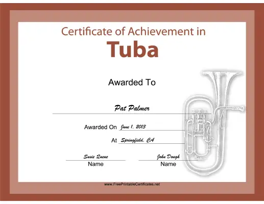 Tuba Instrumental Music certificate