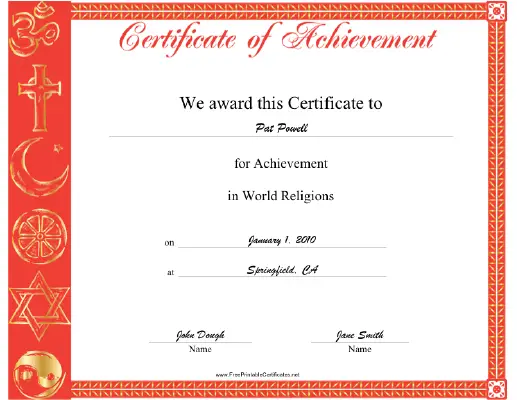 World Religions certificate