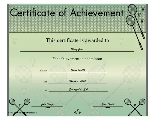 Badminton Achievement certificate