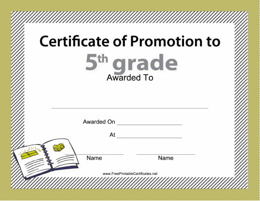 5th Grade Promotion Certificate Printable Certificate