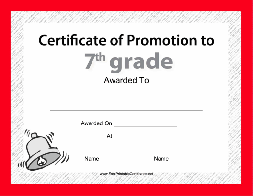 7th Grade Promotion Certificate Printable Certificate