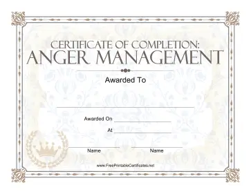 Anger Management Certificate Printable Certificate