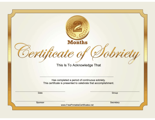 2 Months Sobriety Certificate (Gold)