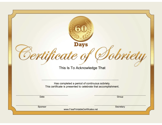 60 Days Sobriety Certificate (Gold)