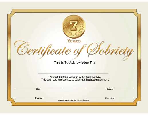 7 Years Sobriety Certificate (Gold)