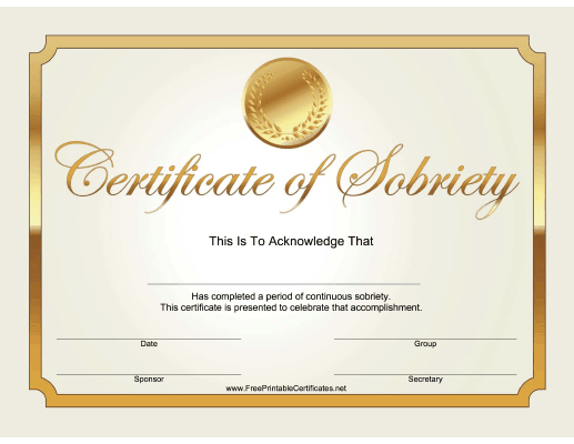 Sobriety Certificate (Gold)