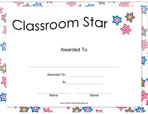 Classroom Star Certificate Printable Certificate