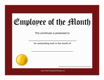 Employee Of The Month Printable Certificate