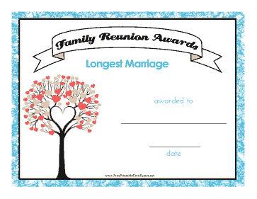 Family Reunion Longest Marriage Printable Certificate