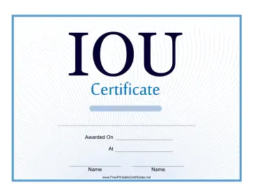 IOU Certificate Printable Certificate