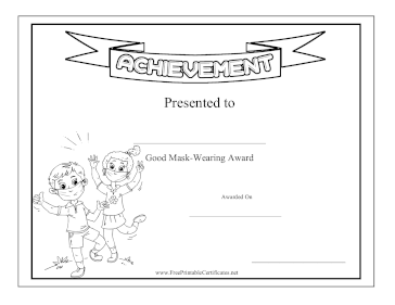 Kids Achievement Award Mask-Wearing BW