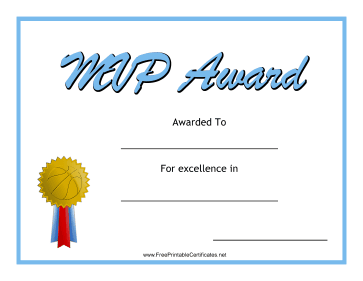 MVP Award Basketball Printable Certificate