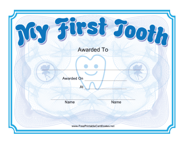 My First Tooth Certificate Blue