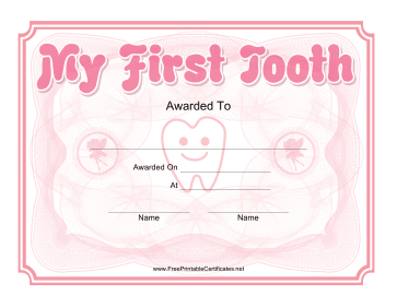 My First Tooth Certificate Pink