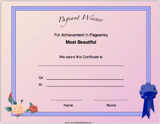 Pageant Most Beautiful Achievement Printable Certificate 5652