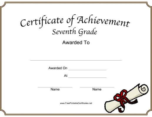 Seventh Grade Achievement Certificate Printable Certificate