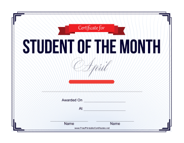 Student of the Month Certificate for April