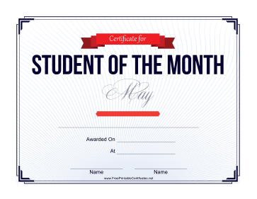 Student of the Month Certificate for May